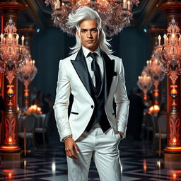 A gender-swapped version of Storm from X-Men, depicted as a male character attending the Hellfire Gala in striking formal attire