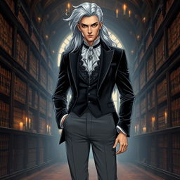 A gender-swapped version of Storm from X-Men, depicted as a male character embracing dark academia fashion