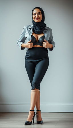 A beautiful real model portraying a busty European teacher in her 40s with fair white skin