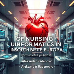 A modern healthcare environment infused with elements of digital technology, showcasing a vibrant nursing heart at the center symbolizing compassion and innovation