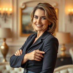 A stunning middle-aged woman confidently showcasing her beauty and charm