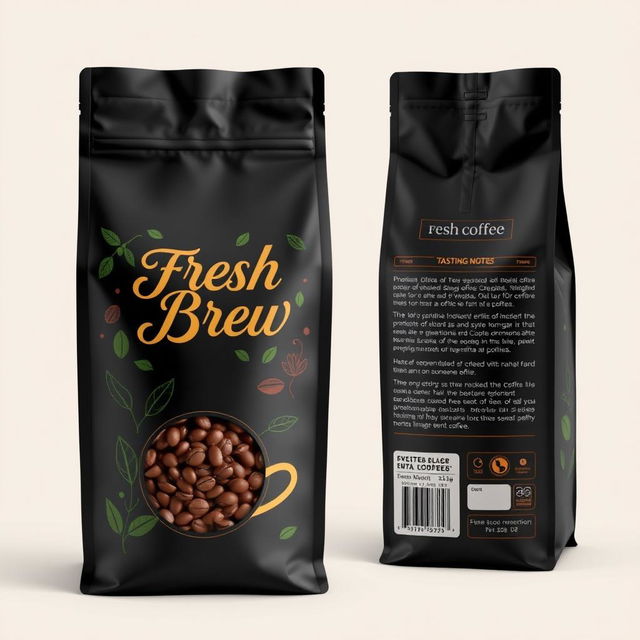 A beautifully designed packaging for coffee beans, featuring an elegant and modern look