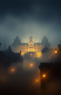 A soft, ethereal glow illuminating a vintage townscape reminiscent of Middletown