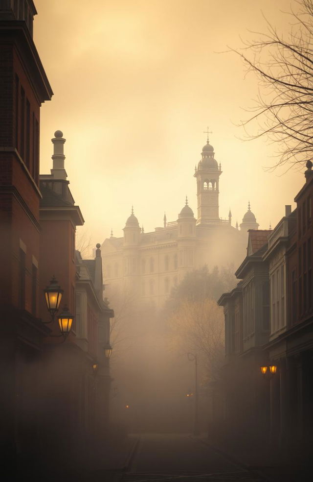 A soft, ethereal glow illuminating a vintage townscape reminiscent of Middletown