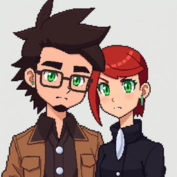 A pixel art scene featuring two characters in the style of Pokemon