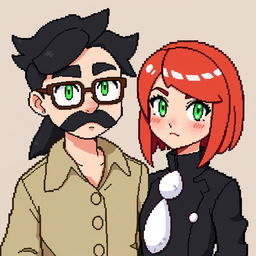 A pixel art scene featuring two characters in the style of Pokemon