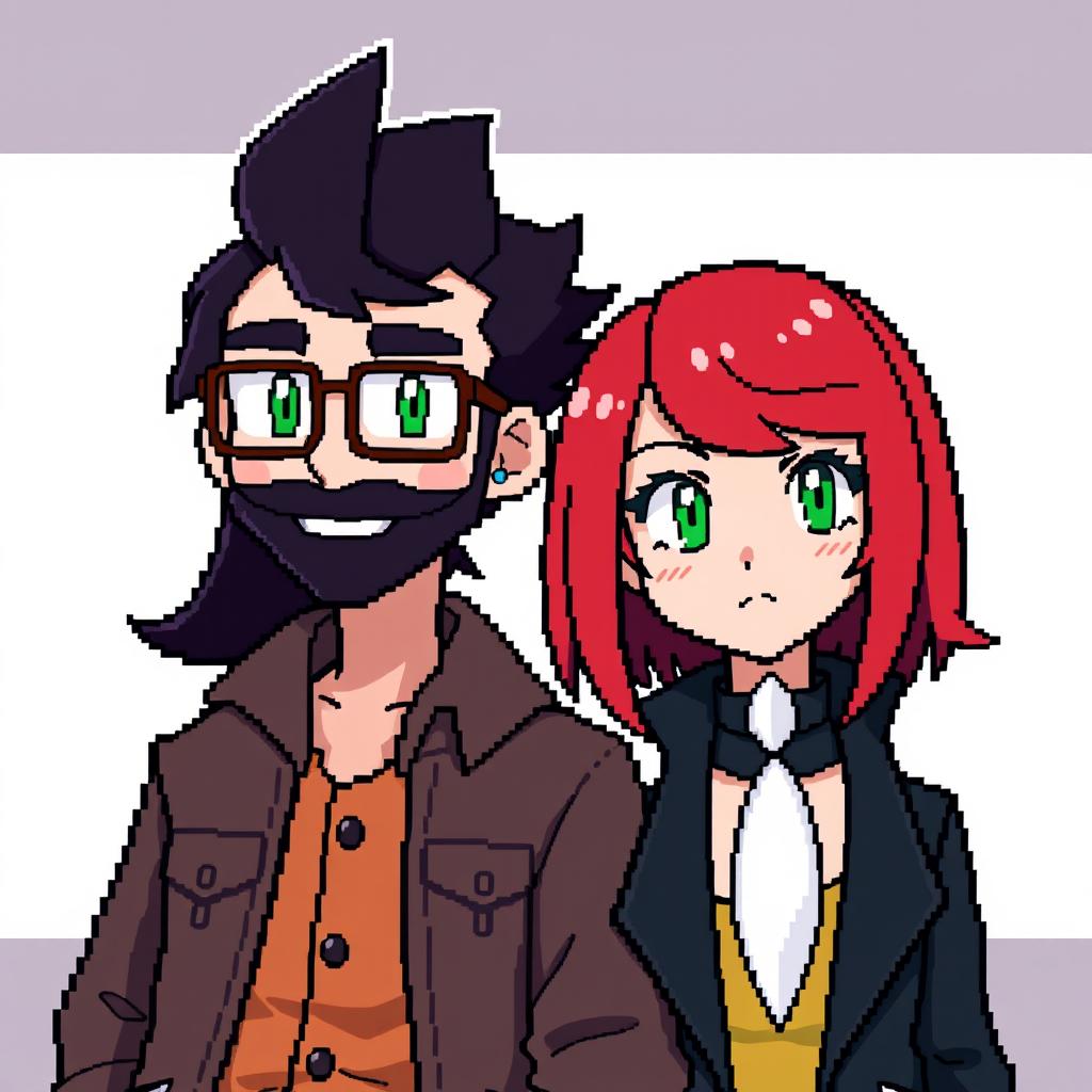 A pixel art scene featuring two characters in the style of Pokemon