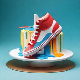 Depict a hyper-realistic scene of a sneakers cake being cut