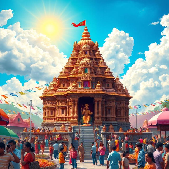 A vibrant, detailed depiction of the Jagannath Temple, showcasing its majestic architecture, intricate carvings, and the iconic chariot