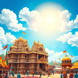 A vibrant, detailed depiction of the Jagannath Temple, showcasing its majestic architecture, intricate carvings, and the iconic chariot