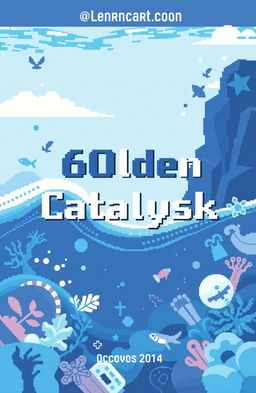 A modern pixel art cover for a yearbook titled '60lden Catalyst', featuring a serene ocean theme