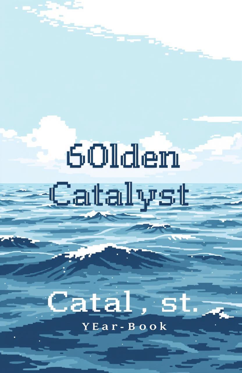 A book cover for a yearbook titled '60lden Catalyst', featuring an open sea and a sky with a soft, muted color palette