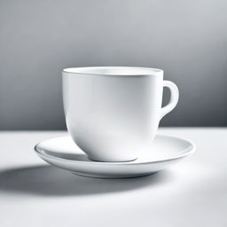 A high-resolution, real-life photograph showcasing a cup sitting on a pristine white table