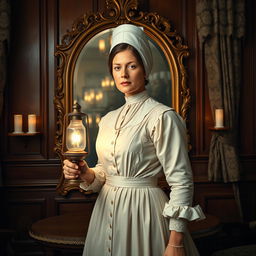 A striking portrayal of Florence Nightingale as a heroic figure during the Victorian Age
