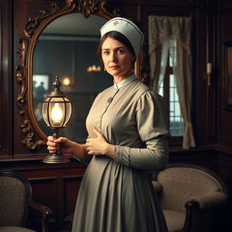 A striking portrayal of Florence Nightingale as a heroic figure during the Victorian Age