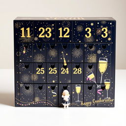 A beautifully designed advent calendar styled for New Year's celebrations, featuring 15 compartments for daily surprises