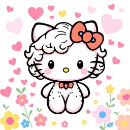 An adorable Hello Kitty character with curly or wavy fur, featuring her signature bow and sweet expression
