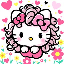 An adorable Hello Kitty character with curly or wavy fur, featuring her signature bow and sweet expression