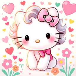 An adorable Hello Kitty character with curly or wavy fur, featuring her signature bow and sweet expression