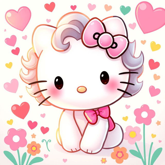 An adorable Hello Kitty character with curly or wavy fur, featuring her signature bow and sweet expression