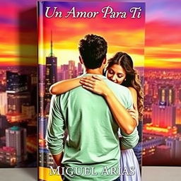 A book cover featuring a young man standing facing the viewer, with a young woman grasping him from behind