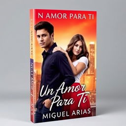 A captivating book cover showcasing a young man standing confidently facing forward, with a young woman lovingly holding him from behind