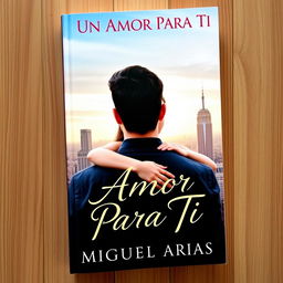 A beautifully designed book cover featuring a young man facing forward, with a young woman embracing him from behind