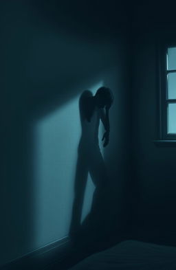 A digital painting depicting the shadow of a young man cast against a textured wall