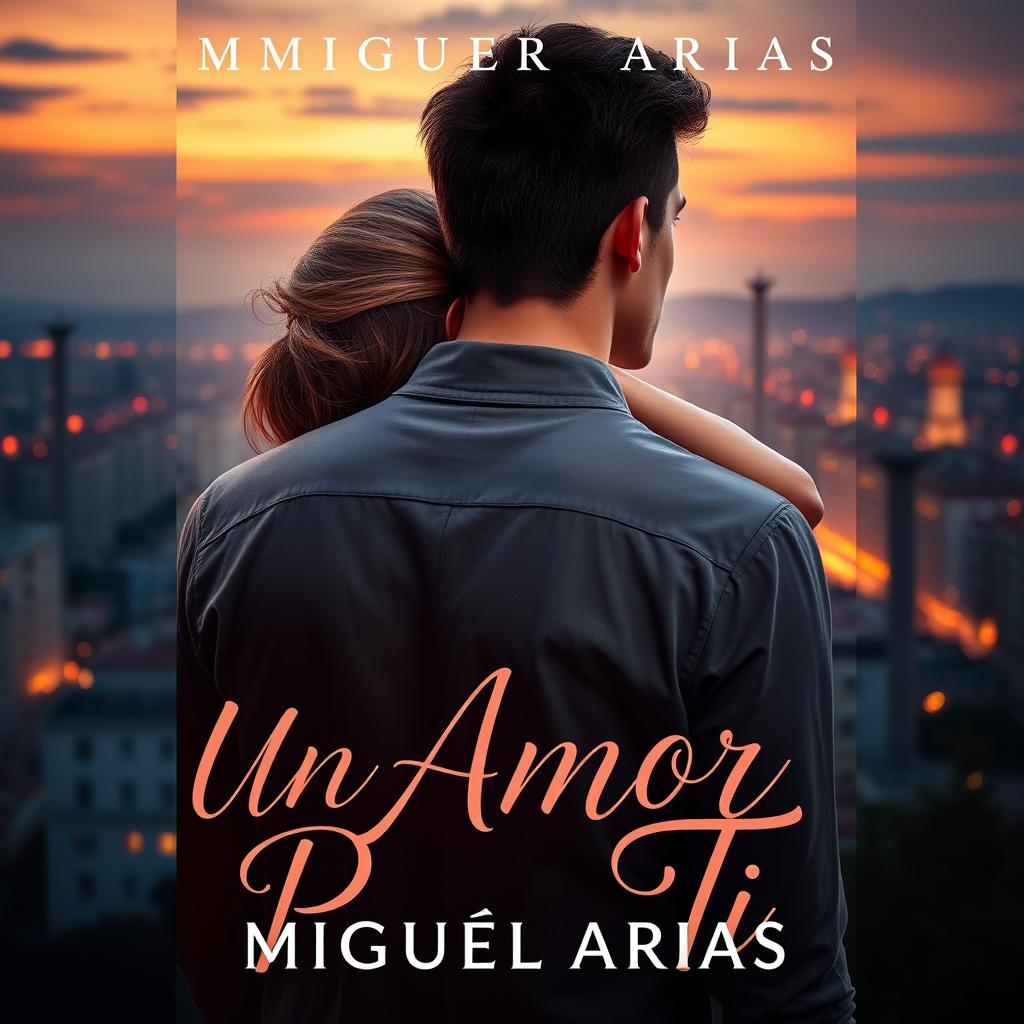 An artistic cover design featuring a young man seen from the back, with a young woman lovingly holding him from behind