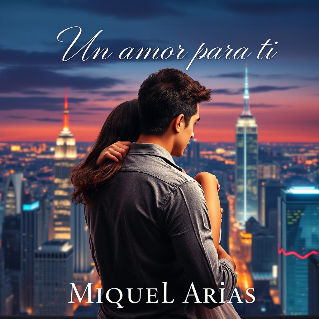 A romantic cover design featuring a young man seen from behind, with a young woman lovingly holding him from behind, creating a sense of intimacy