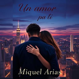 A romantic cover design featuring a young man seen from behind, with a young woman lovingly holding him from behind, creating a sense of intimacy