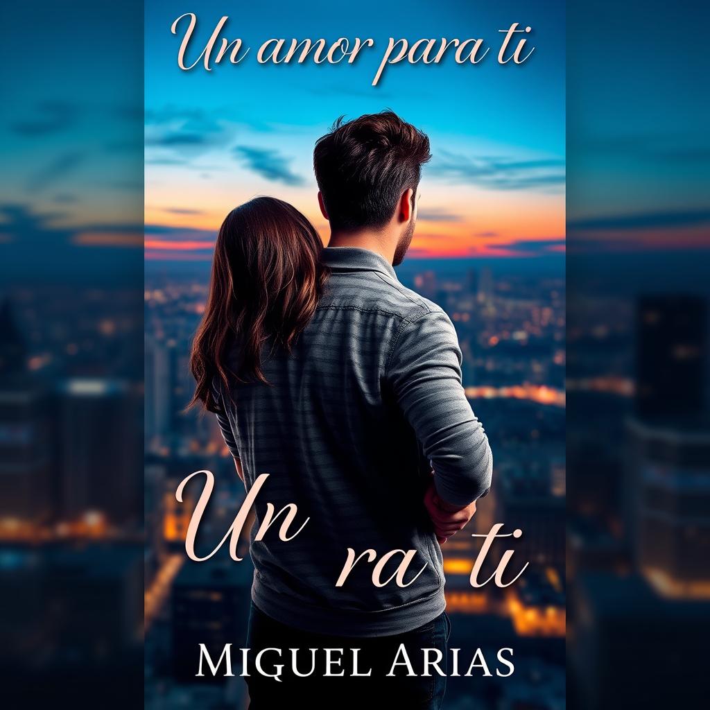 A captivating cover design featuring a young man viewed from behind, with a young woman affectionately holding him from behind, showcasing a tender moment