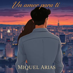 A beautifully designed cover illustration featuring a young man seen from the back, with a young woman tenderly embracing him from behind, symbolizing love and connection