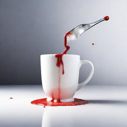 A high-resolution, real-life photograph capturing the moment a real white cup is hit with a hammer until it splits in two