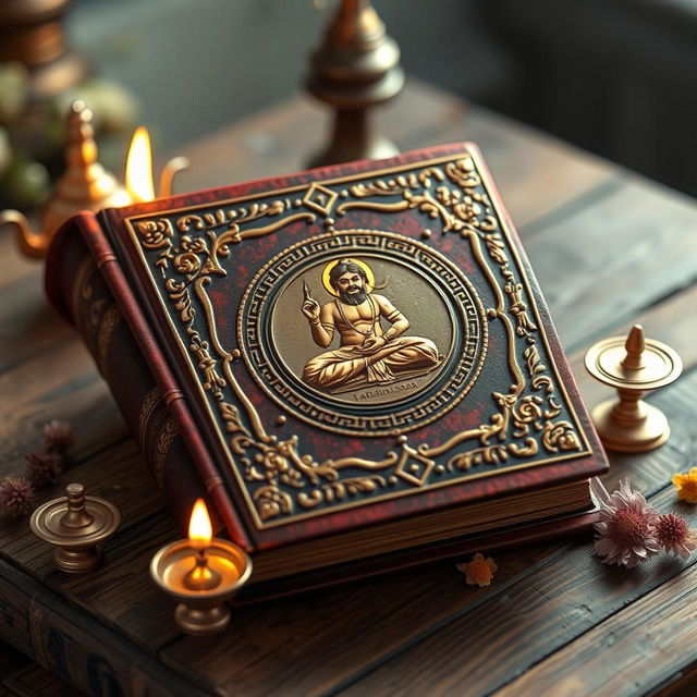 A captivating 3D representation of the Markandeya Purana book, featuring it as an ornate, ancient volume