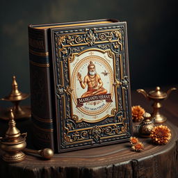 A captivating 3D representation of the Markandeya Purana book, featuring it as an ornate, ancient volume