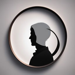 A minimalist digital art piece featuring a shadowed avatar, devoid of details, centrally positioned within a circular frame