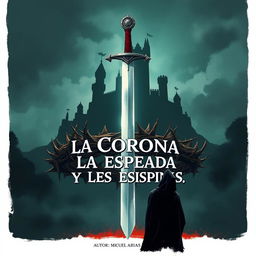 An atmospheric illustration featuring a crown made of sharp thorns, dramatically pierced by a gleaming sword