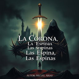 An atmospheric illustration featuring a crown made of sharp thorns, dramatically pierced by a gleaming sword