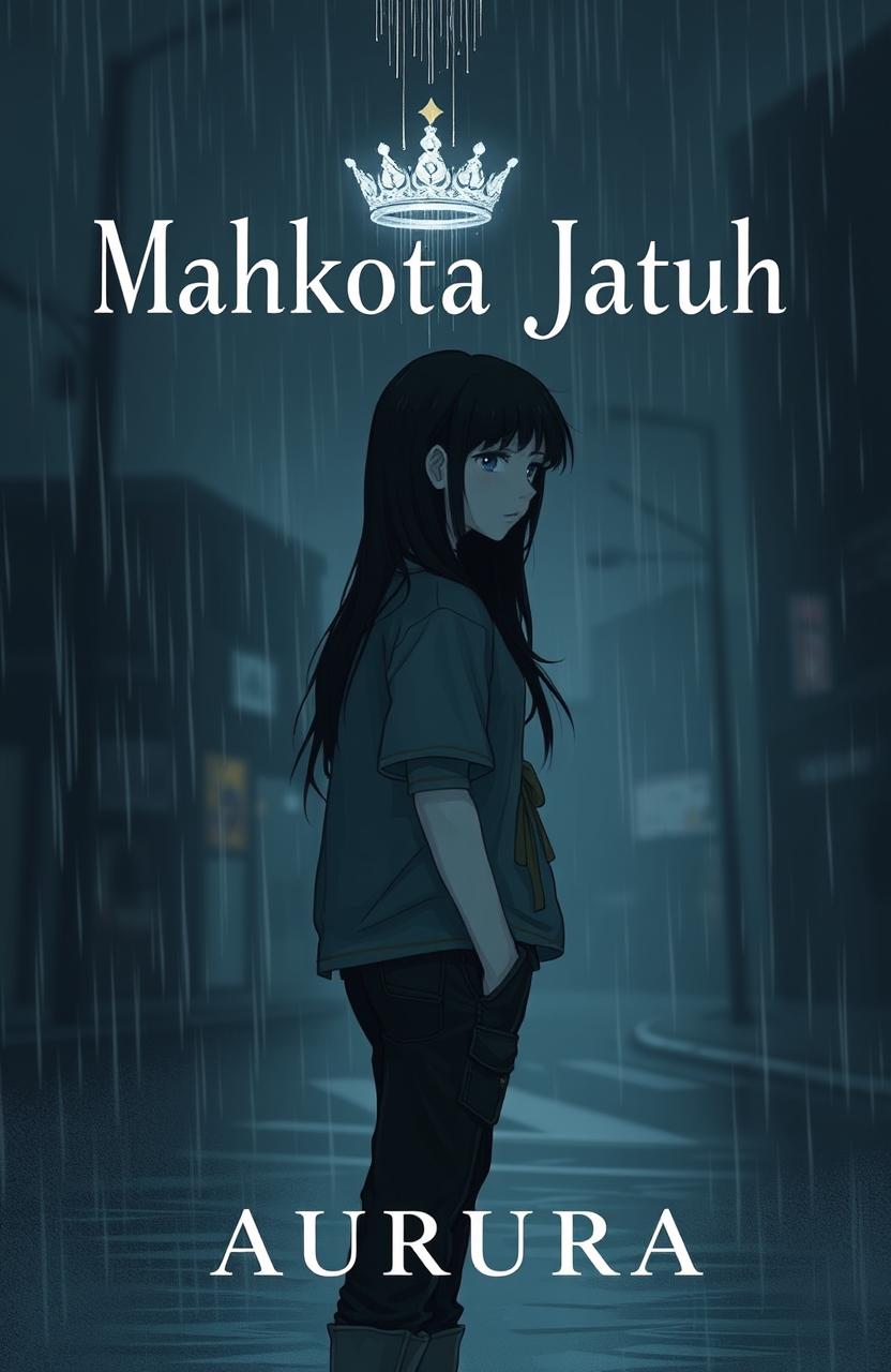 A moody and dark book cover illustration for the title 'Mahkota Jatuh'