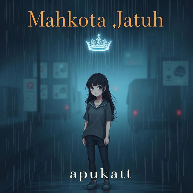 A moody and dark book cover illustration for the title 'Mahkota Jatuh'