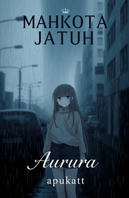 A moody and melancholic design featuring a character named Aurora standing alone in the rain