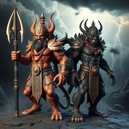 A striking 3D depiction of the two demons, Shumbha and Nishumbha, from Hindu mythology