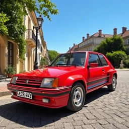 A stunning retro Peugeot 205 Turbo, showcasing its classic aerodynamic design and iconic bodywork