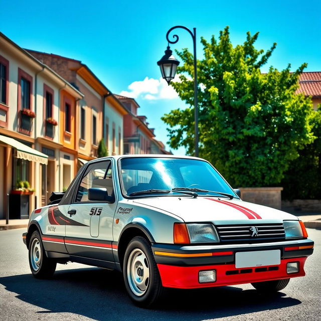 A stunning retro Peugeot 205 Turbo, showcasing its classic aerodynamic design and iconic bodywork