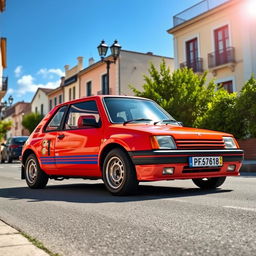 A stunning retro Peugeot 205 Turbo, showcasing its classic aerodynamic design and iconic bodywork