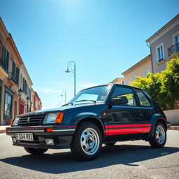 A stunning retro Peugeot 205 Turbo, showcasing its classic aerodynamic design and iconic bodywork