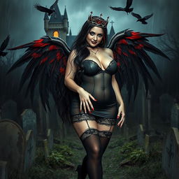 A captivating photographic image of a sweet, innocent, curvy, sexy girl with very long black, red, and silver hair