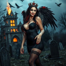 A mesmerizing photographic image of a sweet, innocent, curvy, sexy girl with very long black, red, and silver hair