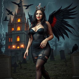 A mesmerizing photographic image of a sweet, innocent, curvy, sexy girl with very long black, red, and silver hair